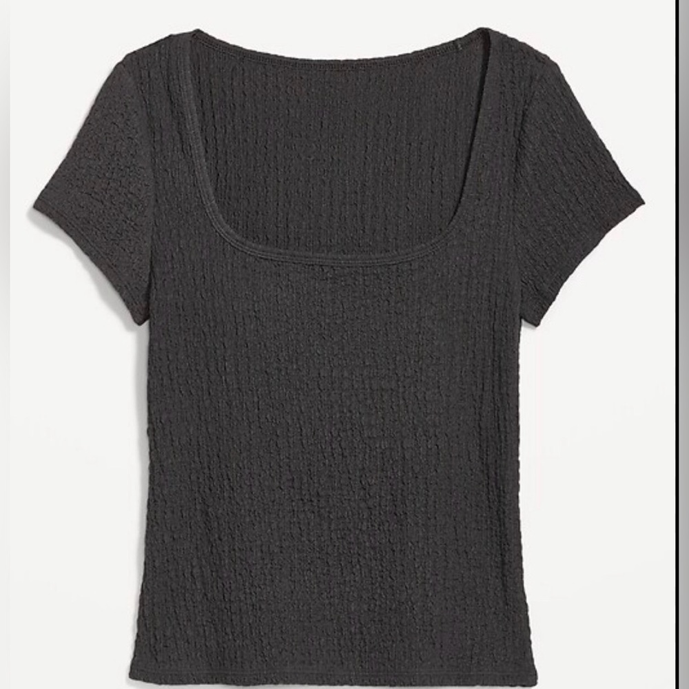 Old Navy Black Short Sleeve Square Neck Crepe Tee